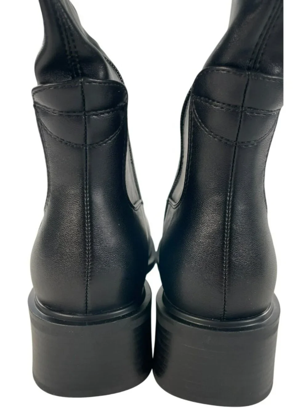 QIY Knee High Black Leather Riding Boots Block Side Zipper Women's Size 9 NEW